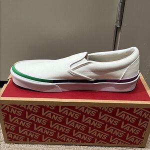 Vans White Slip-On Shoes with Multicolor Trim